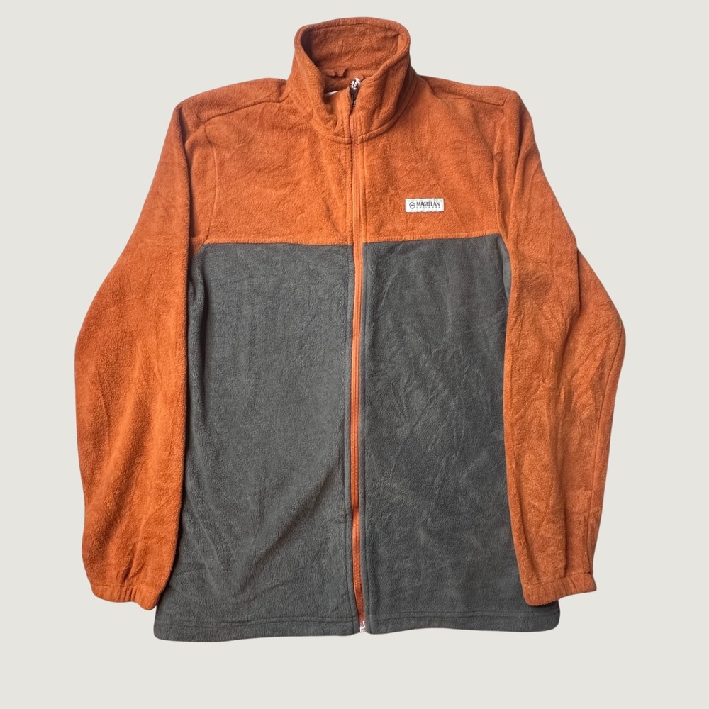 Magellan Outdoors Jacket Mens Small Arctic Fleece Orange Gray Colorblock Zip